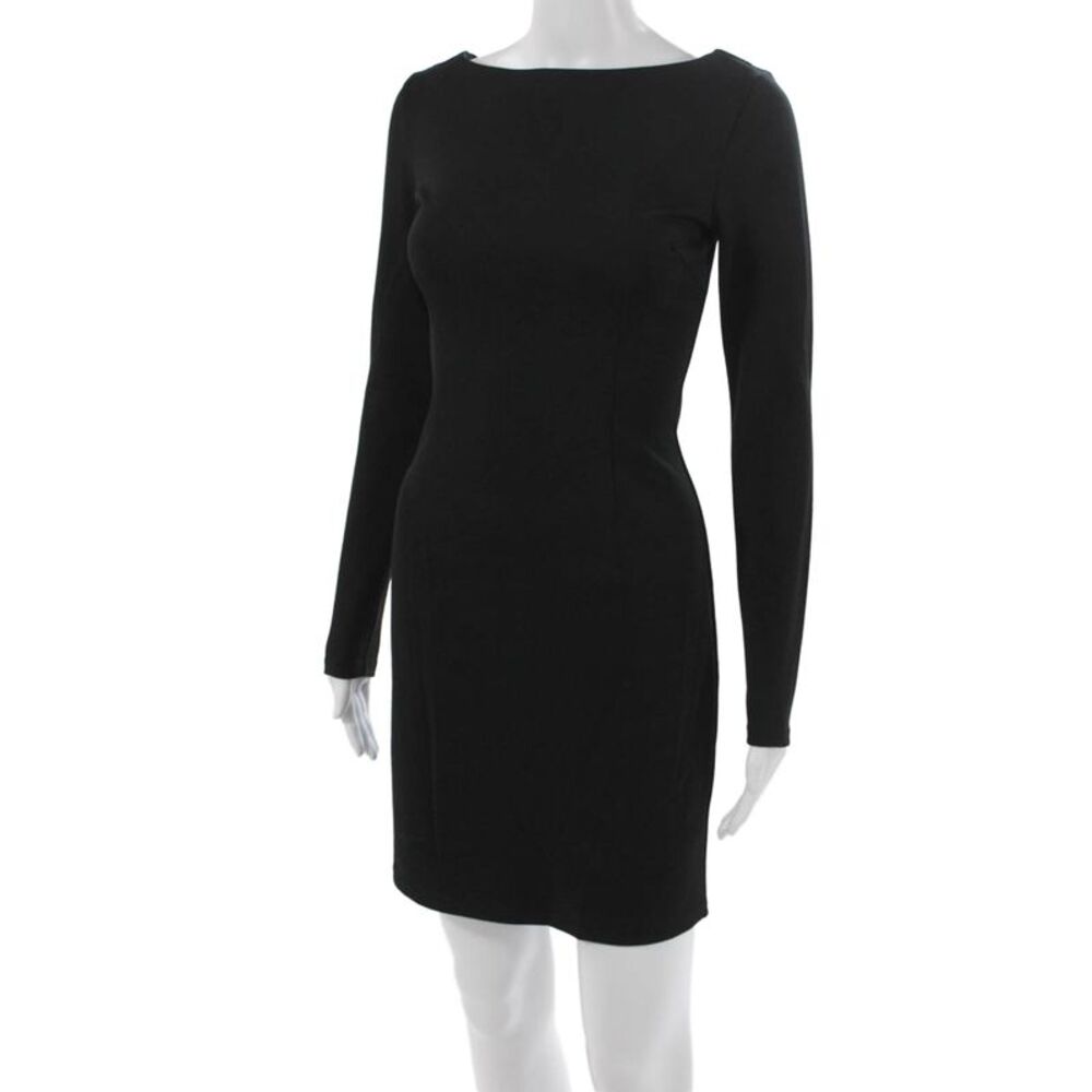 BB Dakota Women Bodycon Dress Black Long Sleeve Boat Neck Lace Up Size XS - Picture 2 of 6